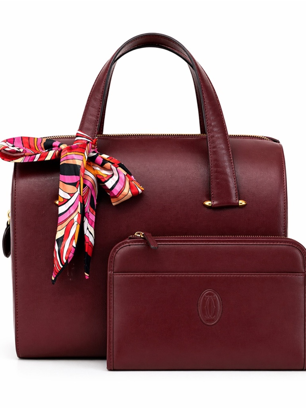 Cartier Burgundy Leather Satchel with Toiletry bag